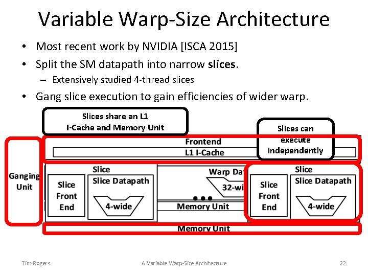 Variable Warp-Size Architecture • Most recent work by NVIDIA [ISCA 2015] • Split the