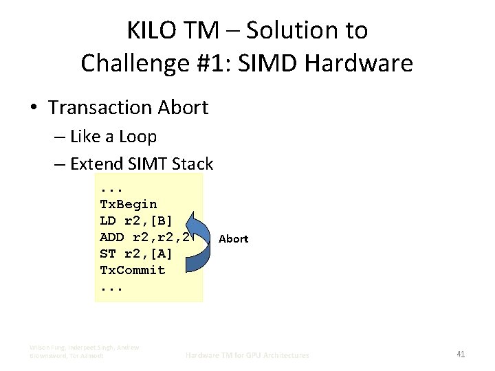 KILO TM – Solution to Challenge #1: SIMD Hardware • Transaction Abort – Like