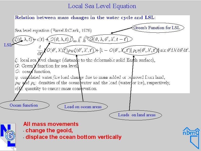 Local Sea Level Equation Green's Function for LSL Ocean function Load on ocean areas