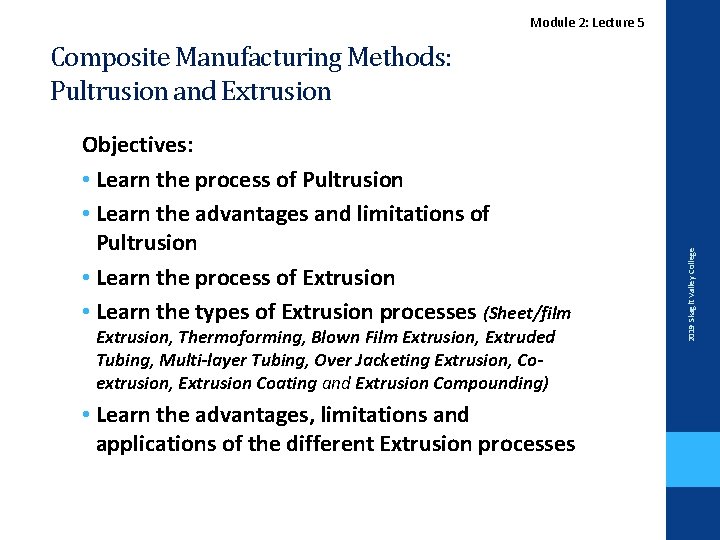 Module 2: Lecture 5 Objectives: • Learn the process of Pultrusion • Learn the