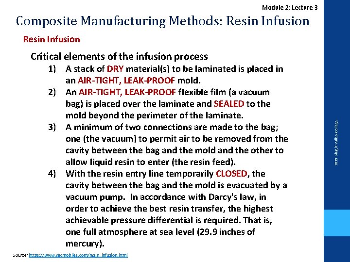 Module 2: Lecture 3 Composite Manufacturing Methods: Resin Infusion 1) A stack of DRY