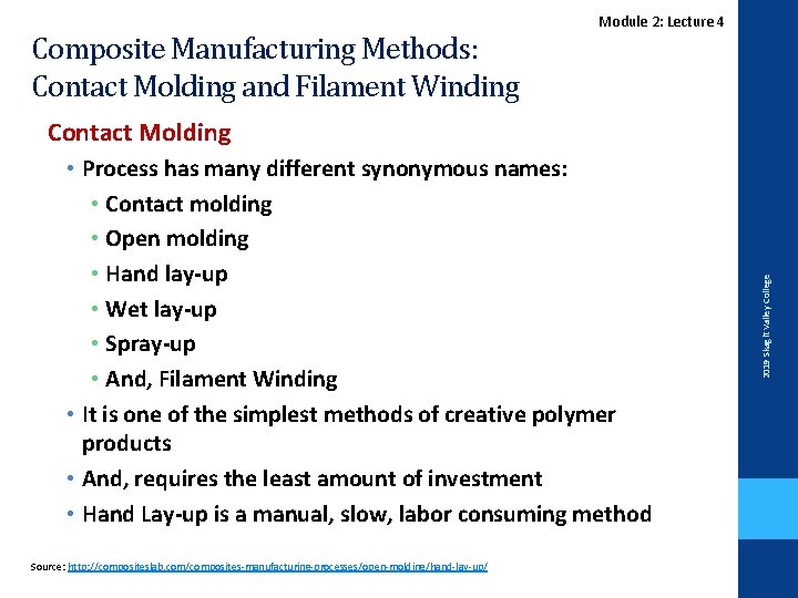 Composite Manufacturing Methods: Contact Molding and Filament Winding Module 2: Lecture 4 • Process