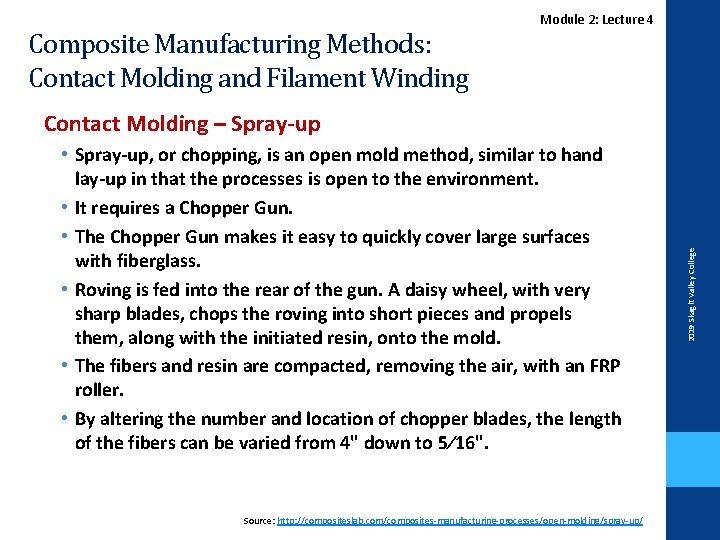 Composite Manufacturing Methods: Contact Molding and Filament Winding Module 2: Lecture 4 • Spray-up,