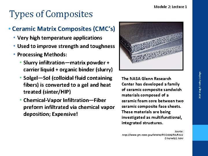 Types of Composites Module 2: Lecture 1 • Very high temperature applications • Used