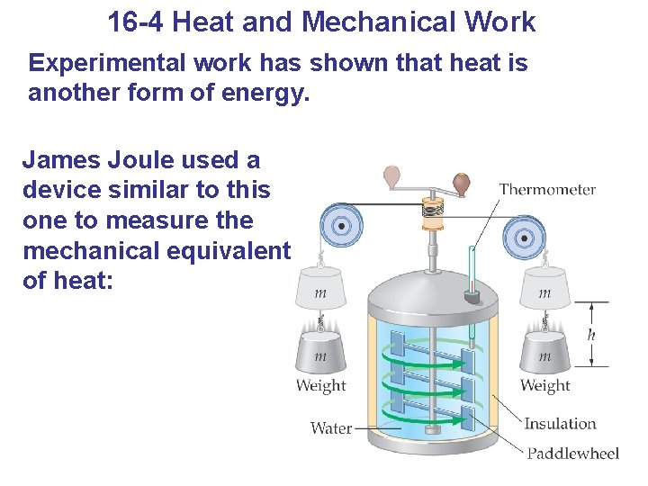 16 -4 Heat and Mechanical Work Experimental work has shown that heat is another