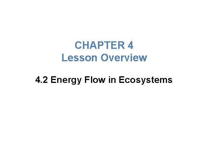 Lesson Overview Energy Flow in Ecosystems CHAPTER 4 Lesson Overview 4. 2 Energy Flow