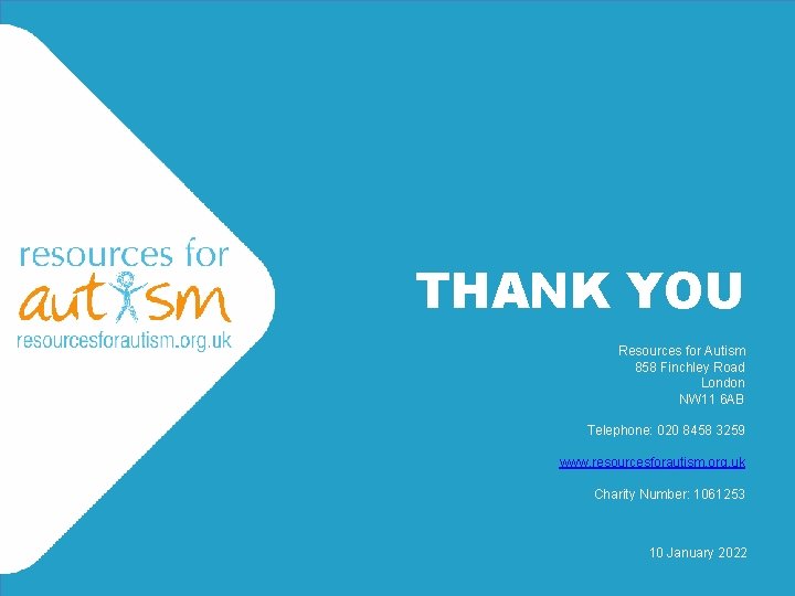 THANK YOU Resources for Autism 858 Finchley Road London NW 11 6 AB Telephone: THANK YOU Resources for Autism 858 Finchley Road London NW 11 6 AB Telephone: