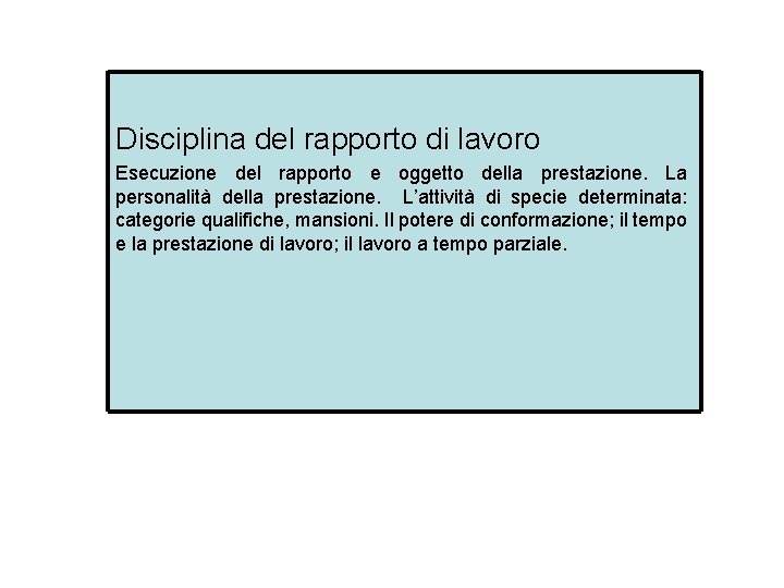 Disciplina del rapporto di lavoro Esecuzione del rapporto e oggetto della prestazione. La personalità