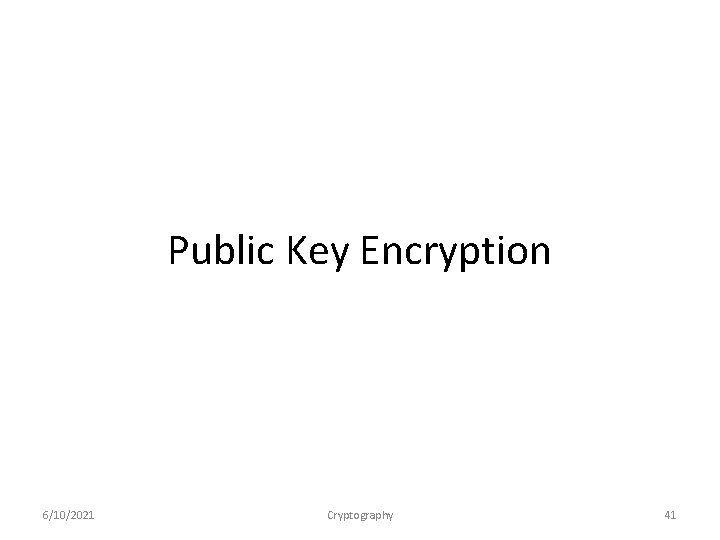 Public Key Encryption 6/10/2021 Cryptography 41 