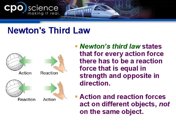Newton's Third Law § Newton’s third law states that for every action force there