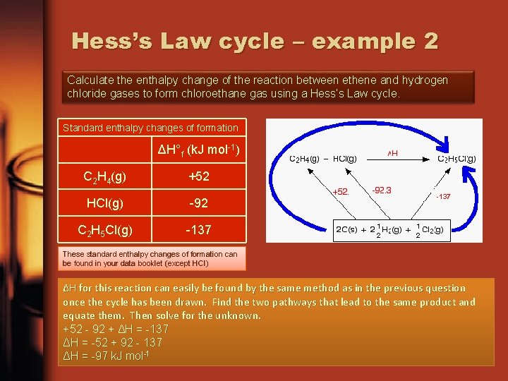 Hess’s Law cycle – example 2 Calculate the enthalpy change of the reaction between