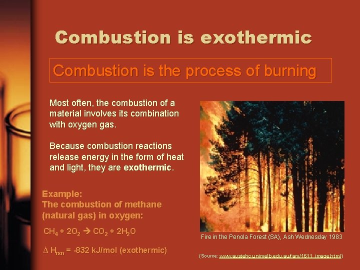 Combustion is exothermic Combustion is the process of burning Most often, the combustion of