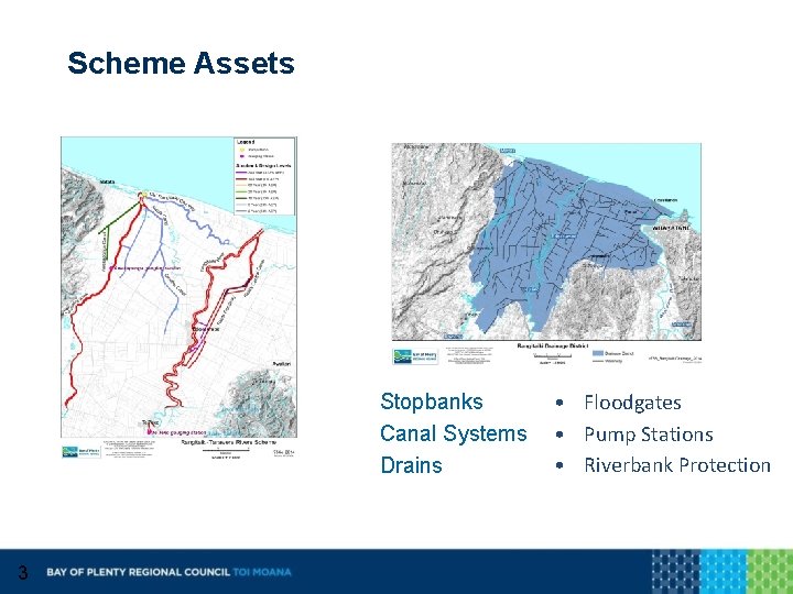 Scheme Assets Stopbanks Canal Systems Drains 3 • Floodgates • Pump Stations • Riverbank