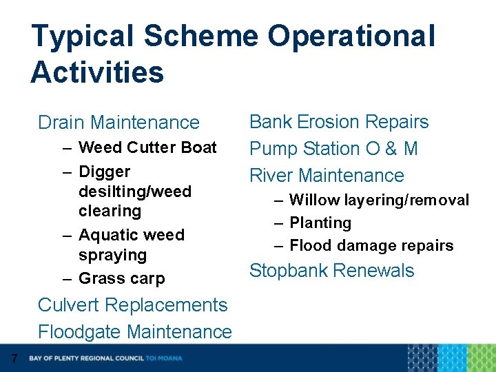 Typical Scheme Operational Activities Drain Maintenance – Weed Cutter Boat – Digger desilting/weed clearing