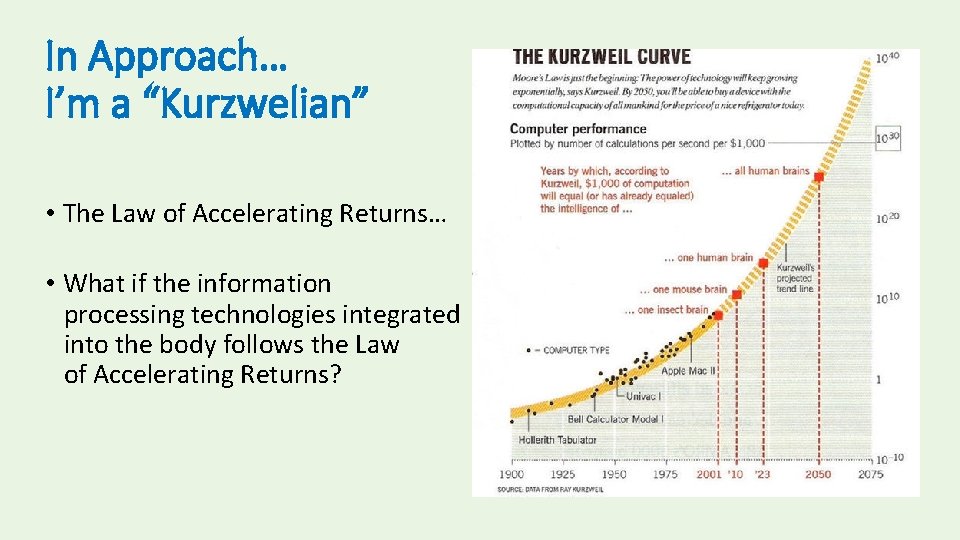 In Approach… I’m a “Kurzwelian” • The Law of Accelerating Returns… • What if