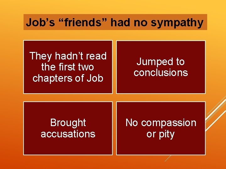 Job’s “friends” had no sympathy They hadn’t read the first two chapters of Job