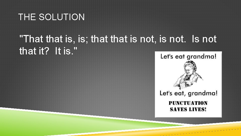 THE SOLUTION "That that is, is; that is not, is not. Is not that