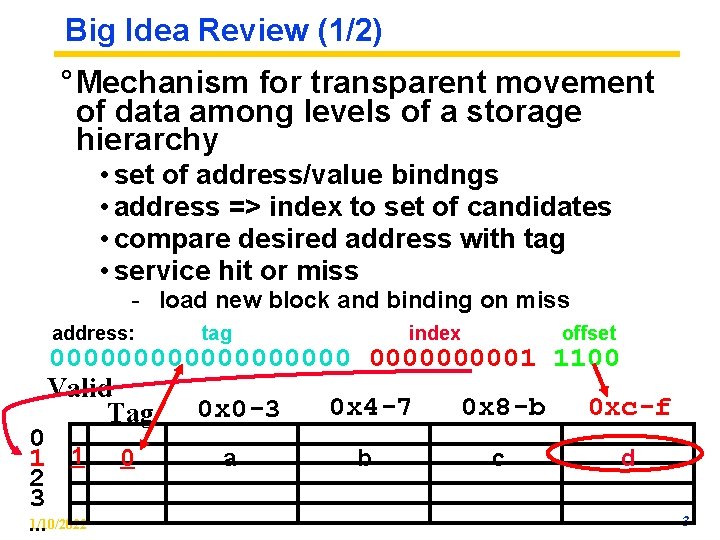 Big Idea Review (1/2) ° Mechanism for transparent movement of data among levels of