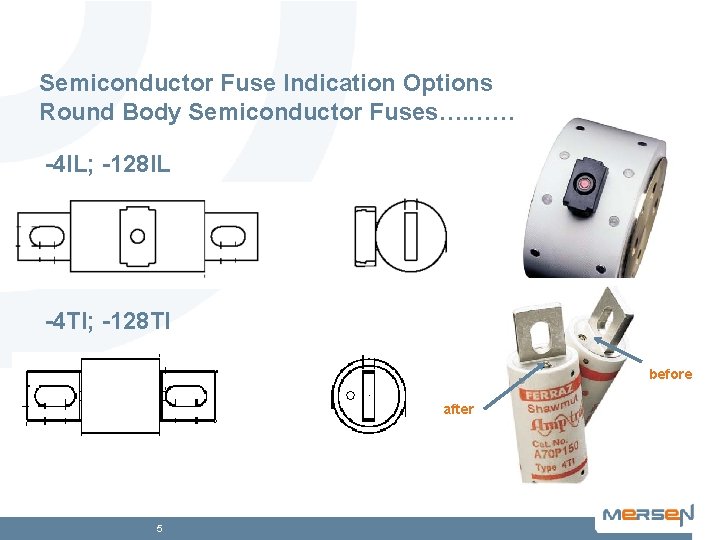 Semiconductor Fuse Indication Options Round Body Semiconductor Fuses…. . …… -4 IL; -128 IL