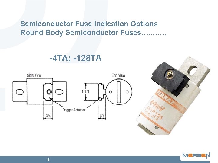 Semiconductor Fuse Indication Options Round Body Semiconductor Fuses…. . …… -4 TA; -128 TA