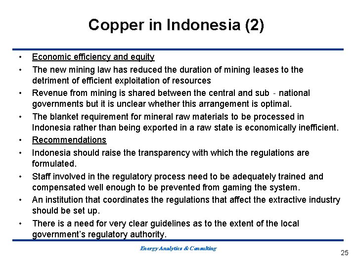 Copper in Indonesia (2) • • • Economic efficiency and equity The new mining