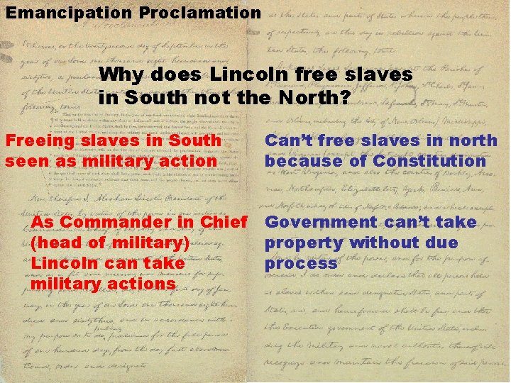 Emancipation Proclamation Why does Lincoln free slaves in South not the North? Freeing slaves