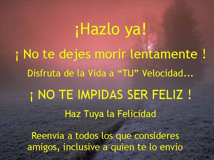 ¡Hazlo ya! ¡ No te dejes morir lentamente ! Disfruta de la Vida a