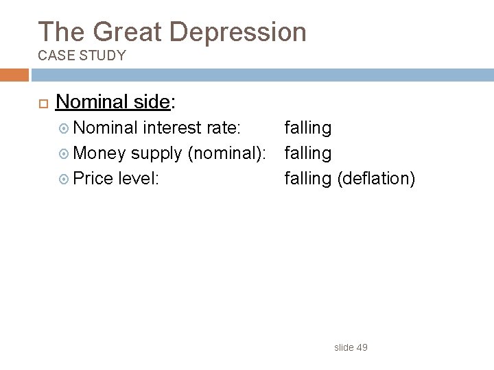 The Great Depression CASE STUDY Nominal side: Nominal interest rate: Money supply (nominal): Price