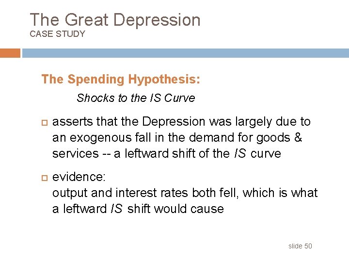 The Great Depression CASE STUDY The Spending Hypothesis: Shocks to the IS Curve asserts