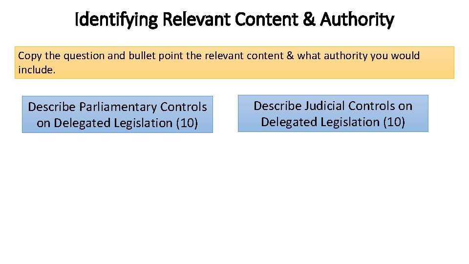 Identifying Relevant Content & Authority Copy the question and bullet point the relevant content
