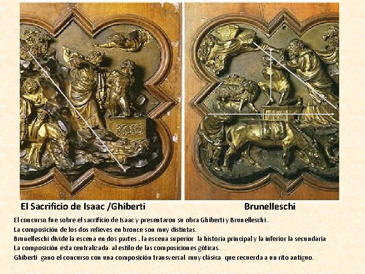 El Sacrificio de Isaac /Ghiberti Brunelleschi El concurso fue sobre el sacrificio de Isaac