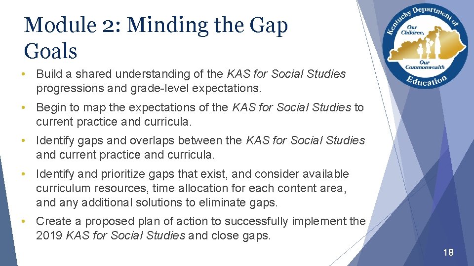 Module 2: Minding the Gap Goals • Build a shared understanding of the KAS