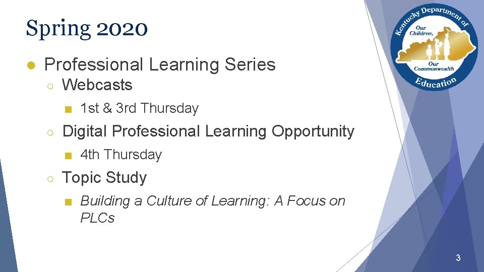 Spring 2020 ● Professional Learning Series ○ Webcasts ■ 1 st & 3 rd