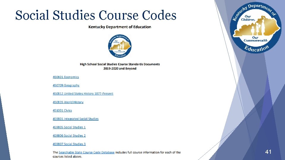 Social Studies Course Codes 41 