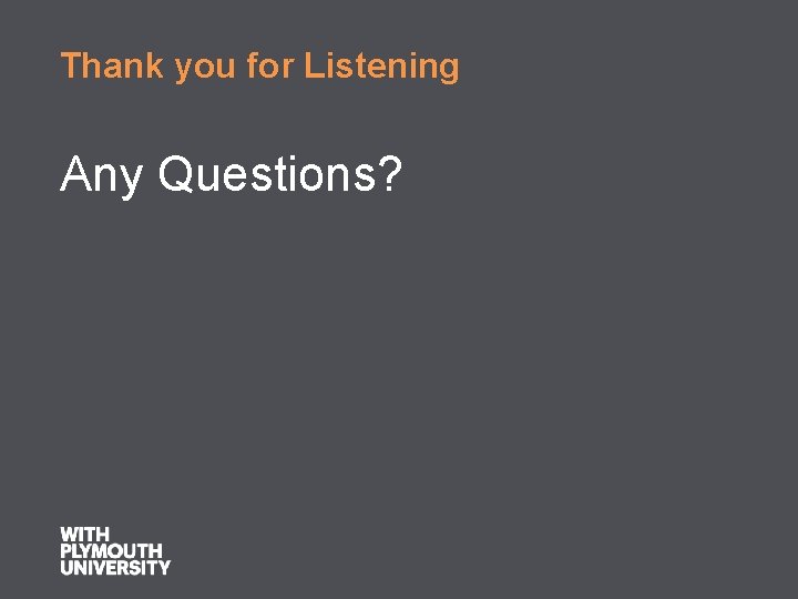 Thank you for Listening Any Questions? 