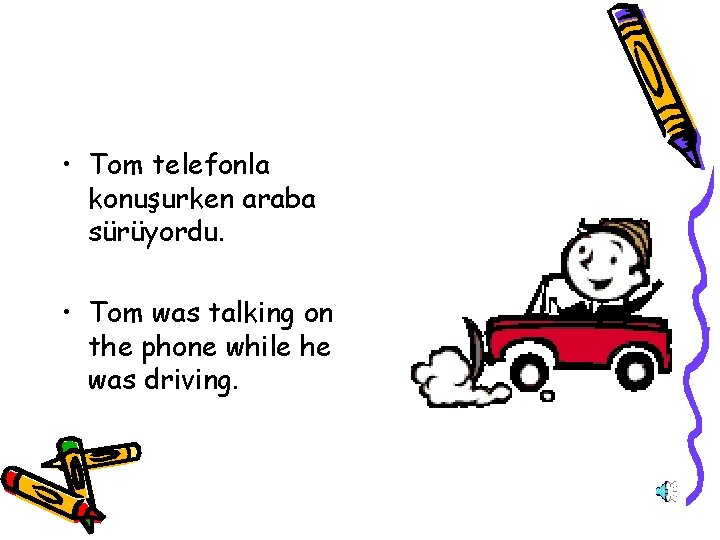  • Tom telefonla konuşurken araba sürüyordu. • Tom was talking on the phone