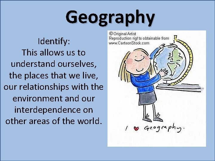 Geography Identify: This allows us to understand ourselves, the places that we live, our Geography Identify: This allows us to understand ourselves, the places that we live, our