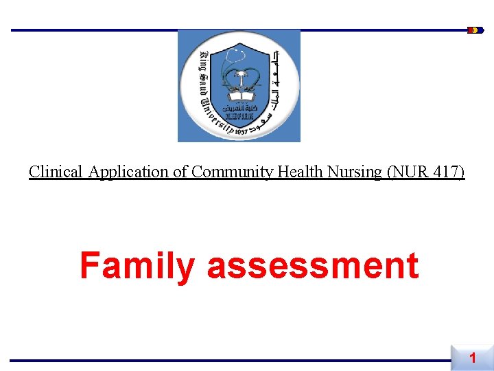 Clinical Application of Community Health Nursing (NUR 417) Family assessment 1 