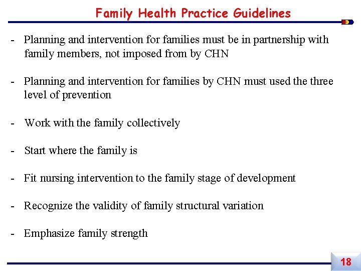 Family Health Practice Guidelines - Planning and intervention for families must be in partnership