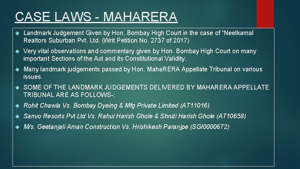 CASE LAWS - MAHARERA Landmark Judgement Given by Hon. Bombay High Court in the