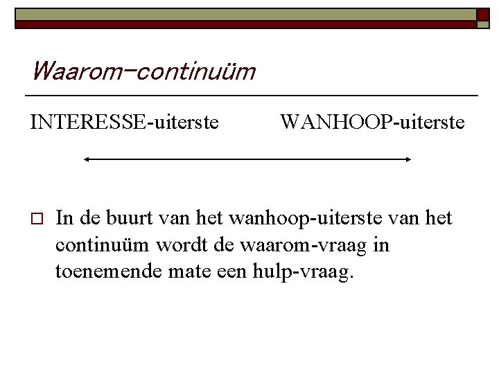 Waarom-continuüm INTERESSE-uiterste o WANHOOP-uiterste In de buurt van het wanhoop-uiterste van het continuüm wordt