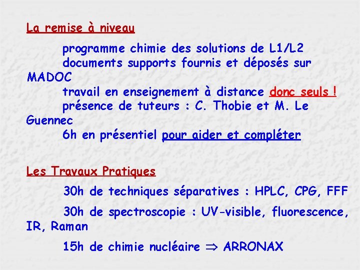 La remise à niveau programme chimie des solutions de L 1/L 2 documents supports