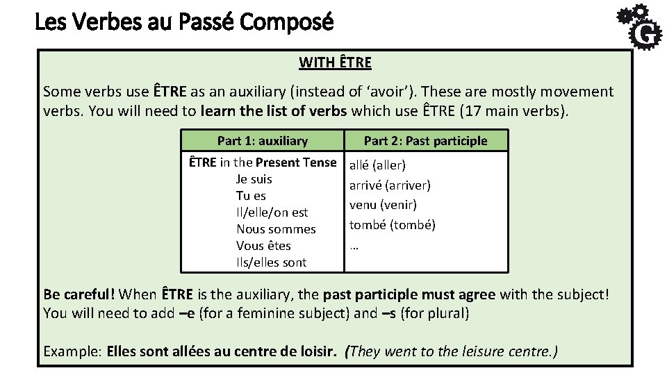 Les Verbes au Passé Composé WITH ÊTRE Some verbs use ÊTRE as an auxiliary