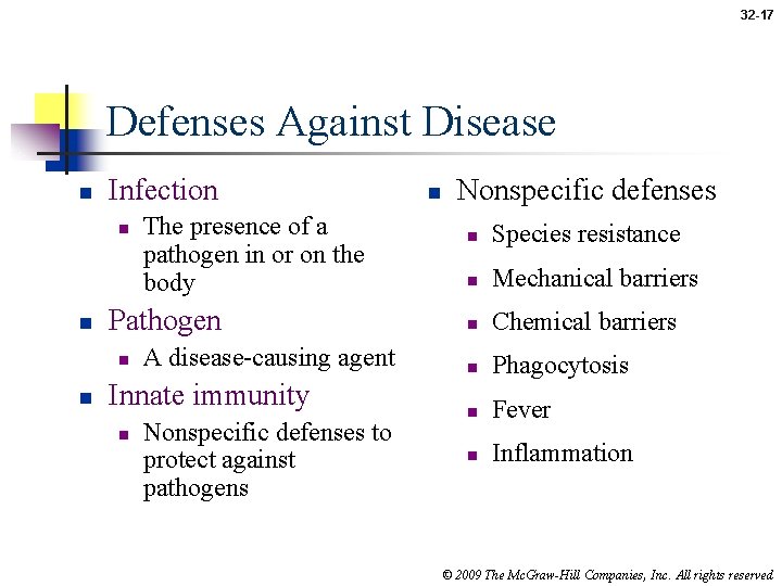 32 -17 Defenses Against Disease n Infection n n Pathogen n n The presence