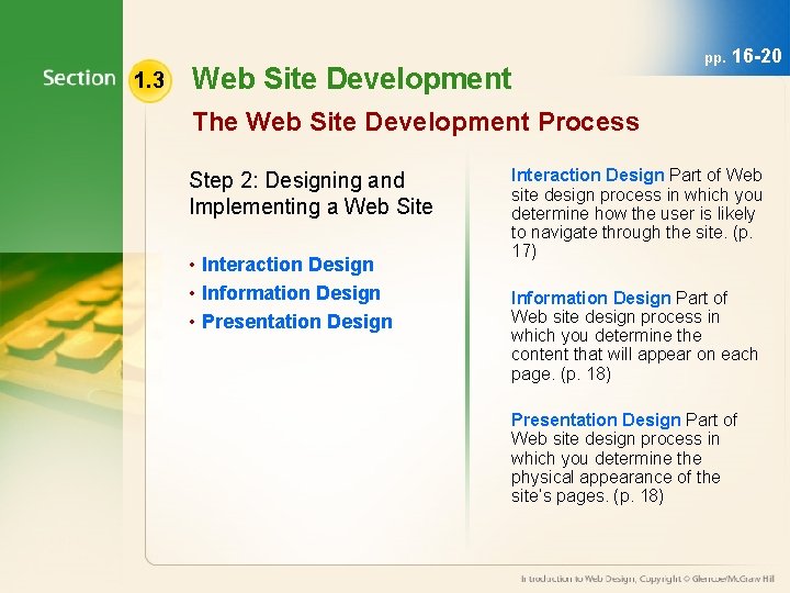 1. 3 pp. Web Site Development 16 -20 The Web Site Development Process Step