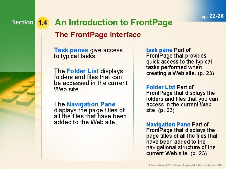 1. 4 An Introduction to Front. Page pp. 22 -26 The Front. Page Interface
