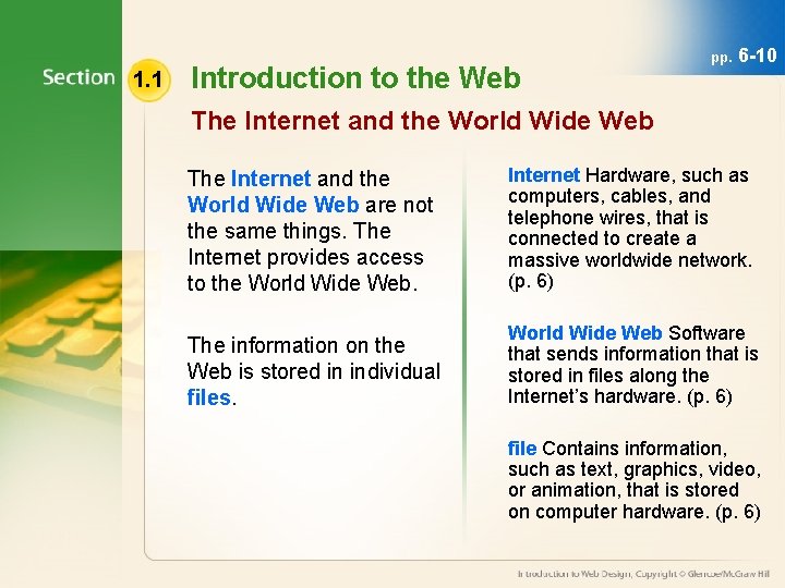 1. 1 Introduction to the Web pp. 6 -10 The Internet and the World
