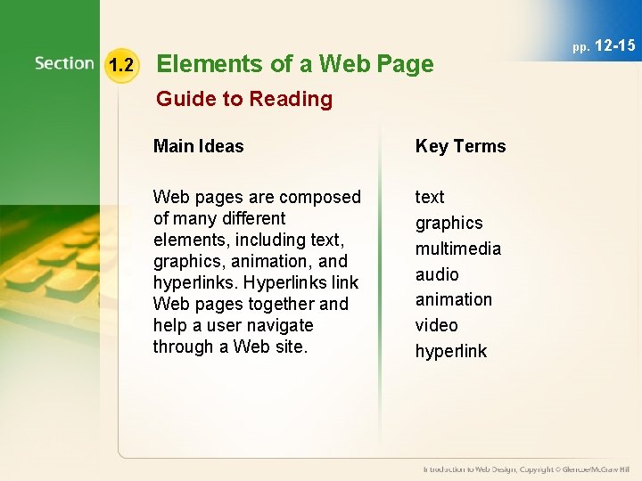 1. 2 Elements of a Web Page Guide to Reading Main Ideas Key Terms