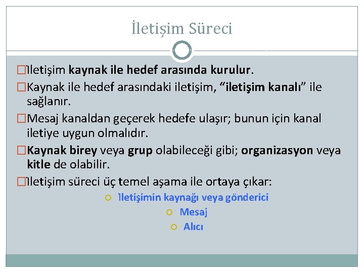 İletişim Süreci �I letis im kaynak ile hedef arasında kurulur. �Kaynak ile hedef arasındaki