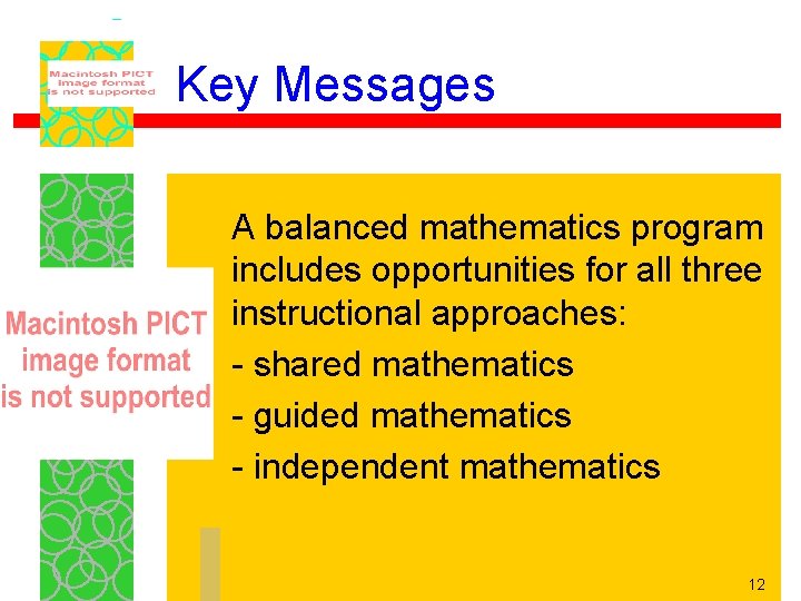 Key Messages A balanced mathematics program includes opportunities for all three instructional approaches: -